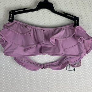 NWT XL Gianni Bini Solid Double Ruffle  Bandeau Swim Top Bikini